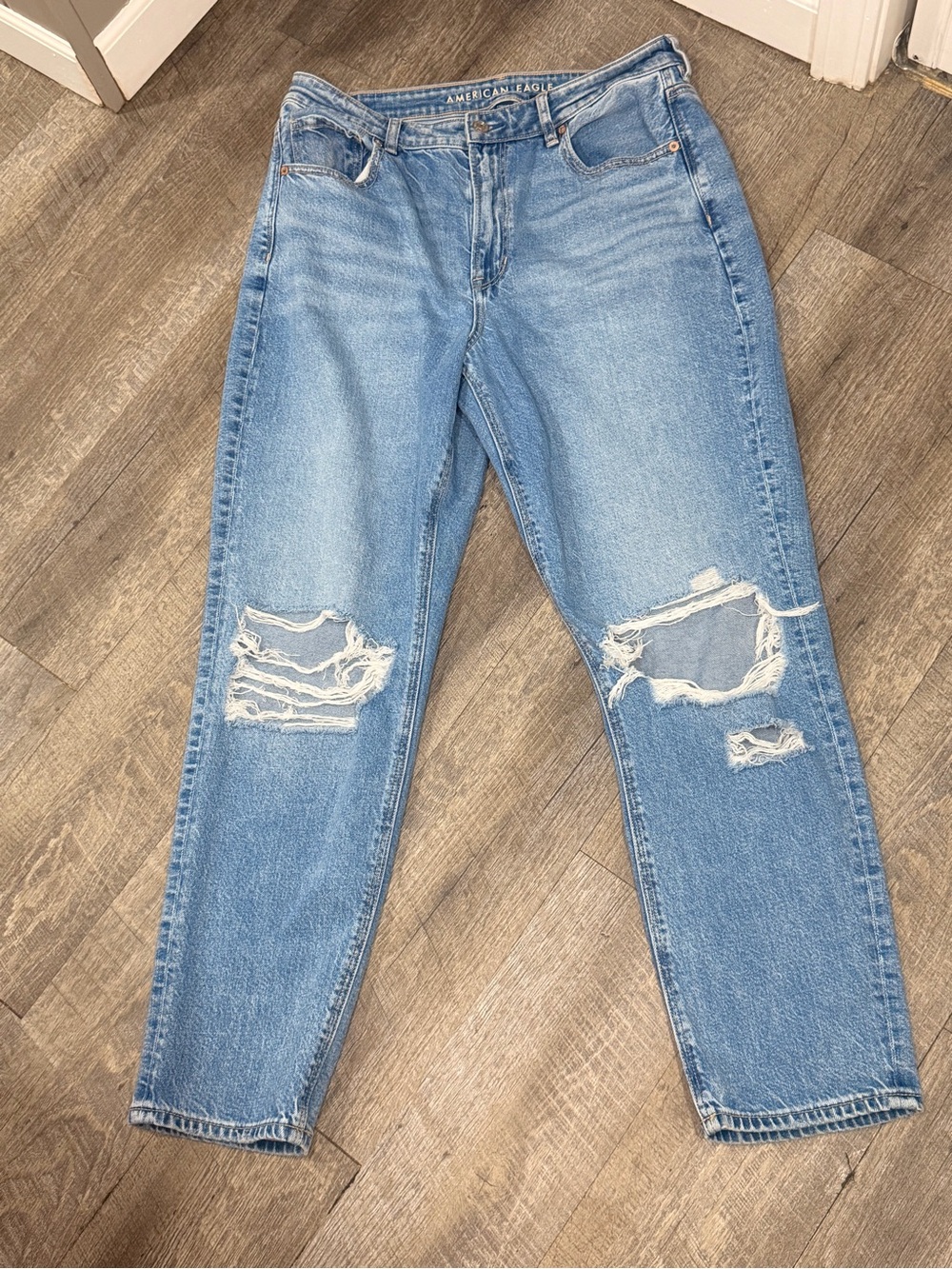American Eagle Outfitters Light Blue Distressed Strigid Mom Jean Size 12